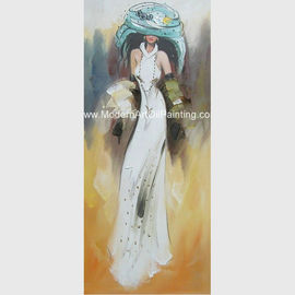 Robe blanche moderne d'Art Oil Painting Lady In de toile couverte de couche en plastique mince