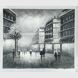 Peinture à l'huile classique Paris noir et blanc, toile de toile de peinture de paysage de couteau de palette