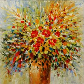 Peintures florales de couteau de palette de peinture à l'huile d'huile épaisse florale de toile 100x100cm