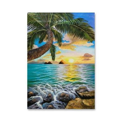 Peintures à l'huile faites main de paysage marin de palmiers de toile pour la décoration à la maison