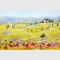 Décor rouge jaune abstrait moderne de compagnies de village de la Toscane de peinture à l'huile de paysage