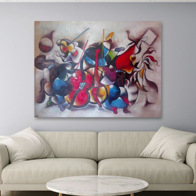 Peinture à l'huile abstraite faite main sur l'art de mur de chiffre de musique de violon de couleur de toile pour le salon décembre