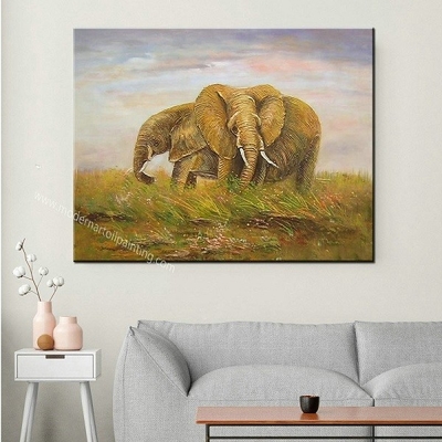 100% peintures à l'huile faites main d'amour d'éléphant de famille sur le mur animal mignon Art Mural de toile pour la décoration à la maison