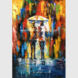 Peinture à l'huile encadrée de couteau de palette sur la toile, résumé Art Paintings Umbrella Girls