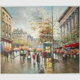 Huile encadrée de peinture à l'huile de scène de rue de Paris sur la toile pour le salon Deco