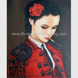 Toile humaine de peinture à l'huile de peinture de figure/femme de tabagisme dans la peinture rouge