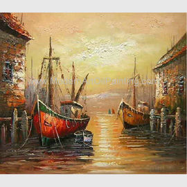Peinture rouge peinte à la main de bateaux par le couteau de palette, peinture acrylique abstraite sur le dock