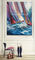 Peintures abstraites de bateaux à voile de couteau de palette, art épais peint à la main de toile d'huile