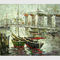 Peinture à l'huile peinte à la main lumineuse de bateaux à marée basse, art abstrait moderne de toile